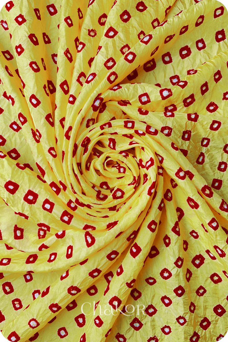 Yellow Bandhani Mulberry Silk Blouse Fabric