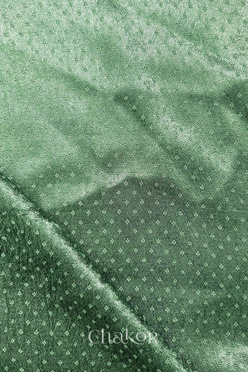 Pista green mashru self textured fabric with 'Chakor' logo visible.