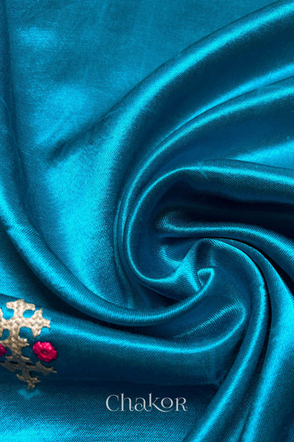 Peacock Blue Mashru Embroidered Blouse Material