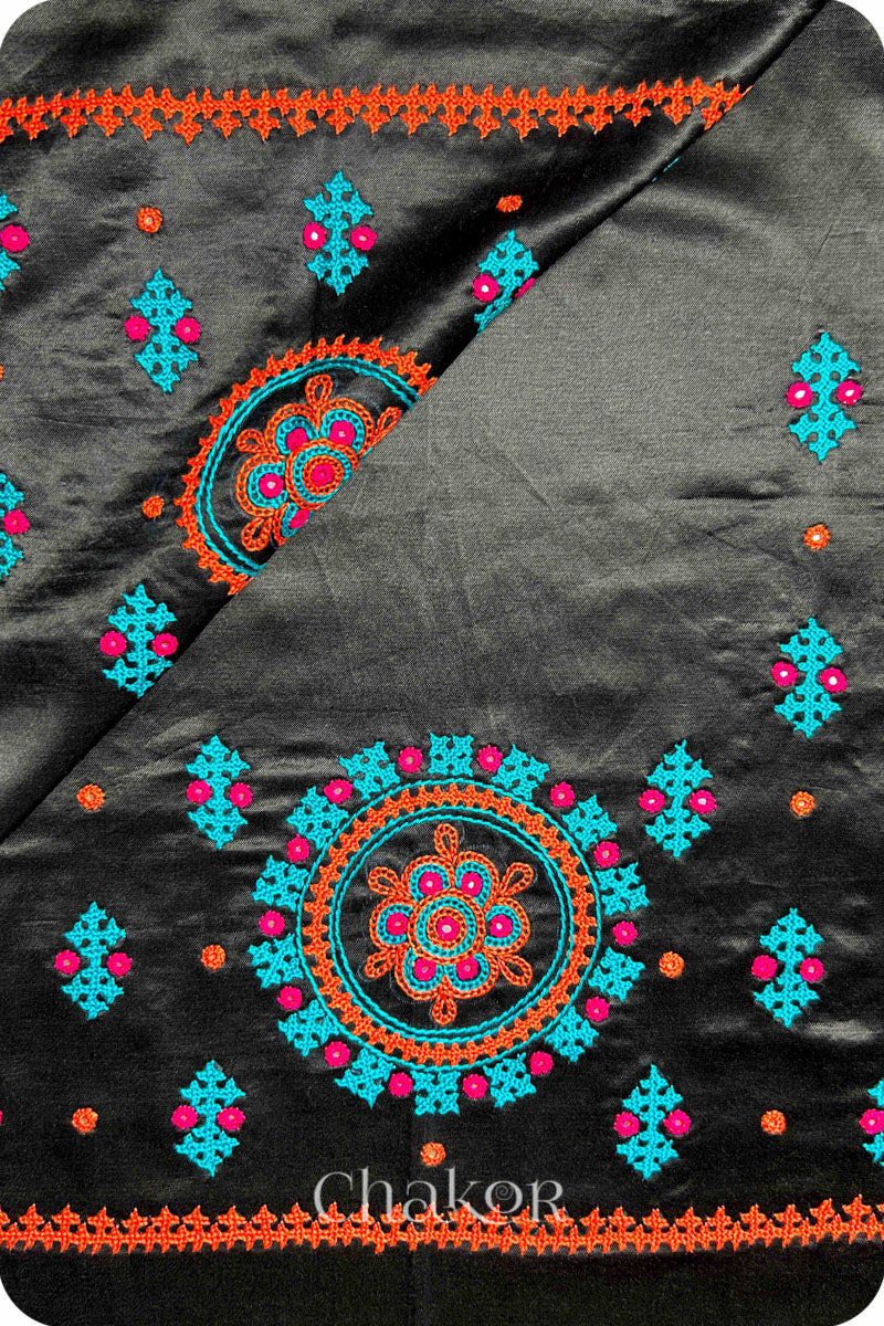 Black  Mashru Embroidered Blouse Fabric