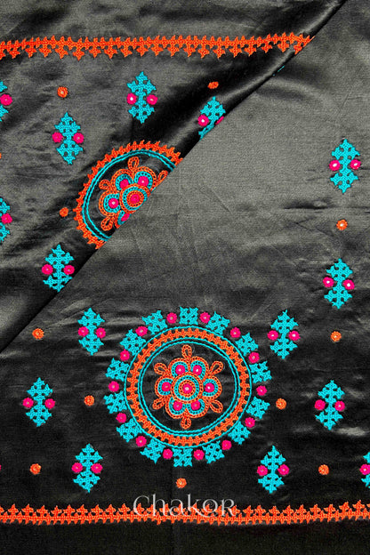 Black  Mashru Embroidered Blouse Material