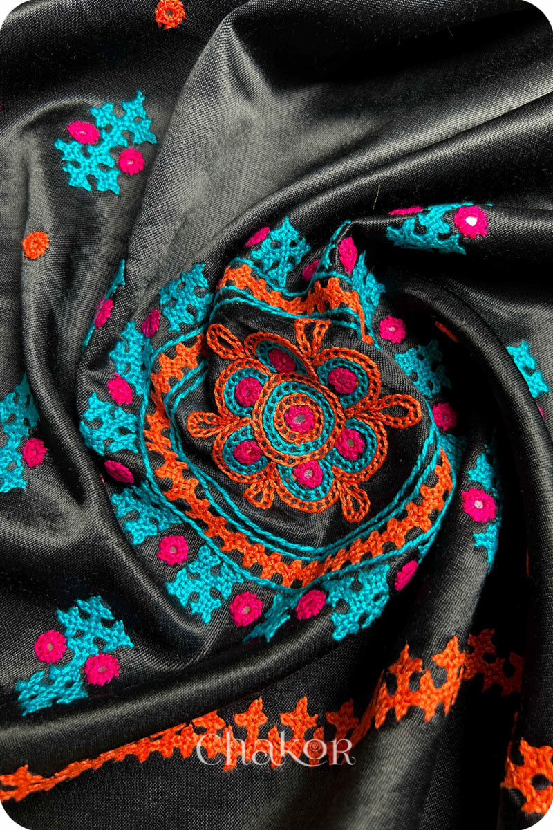 Black  Mashru Embroidered Blouse Fabric