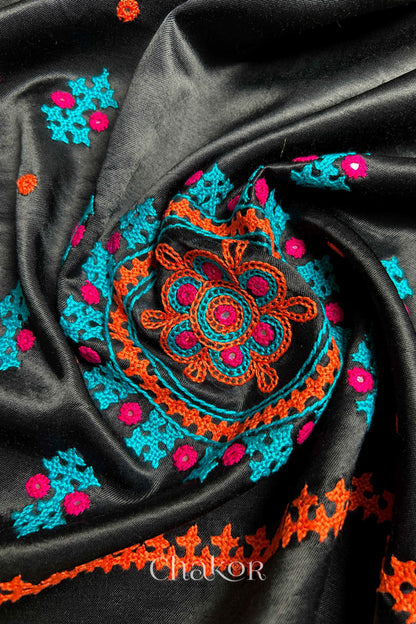 Black  Mashru Embroidered Blouse Material