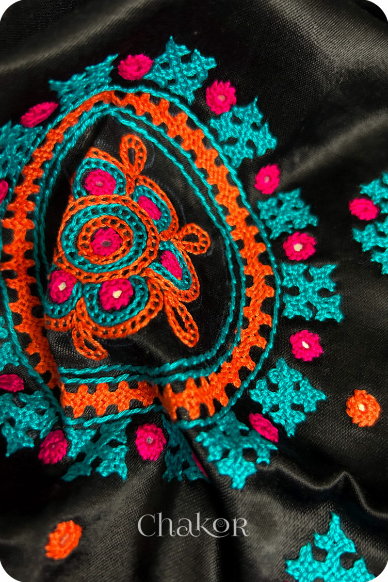 Black  Mashru Embroidered Blouse Fabric