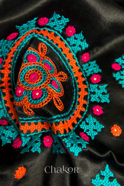 Black  Mashru Embroidered Blouse Material