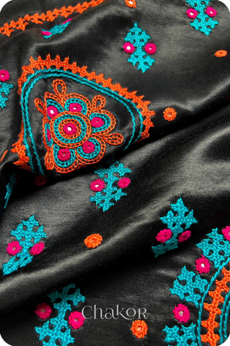 Black  Mashru Embroidered Blouse Fabric