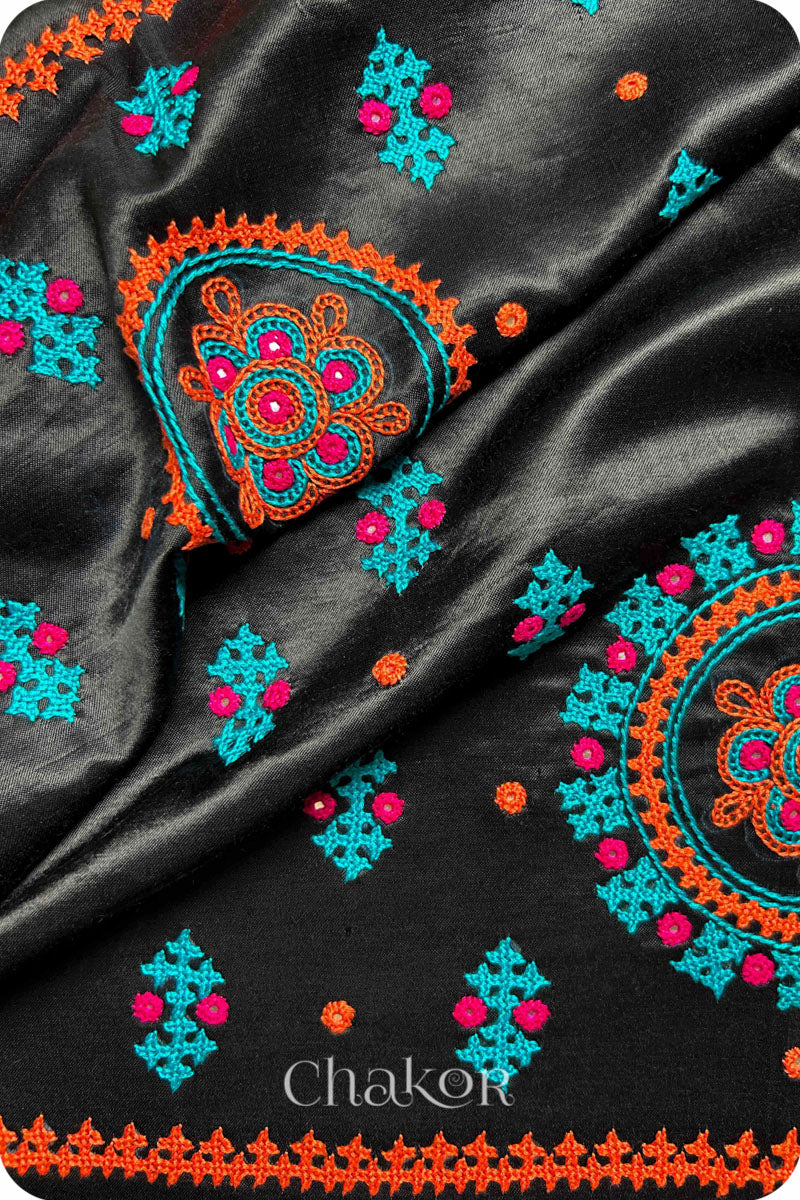 Black  Mashru Embroidered Blouse Fabric