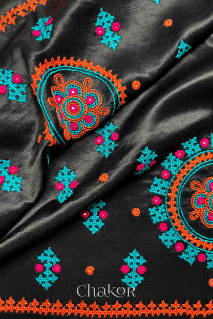 Black  Mashru Embroidered Blouse Material