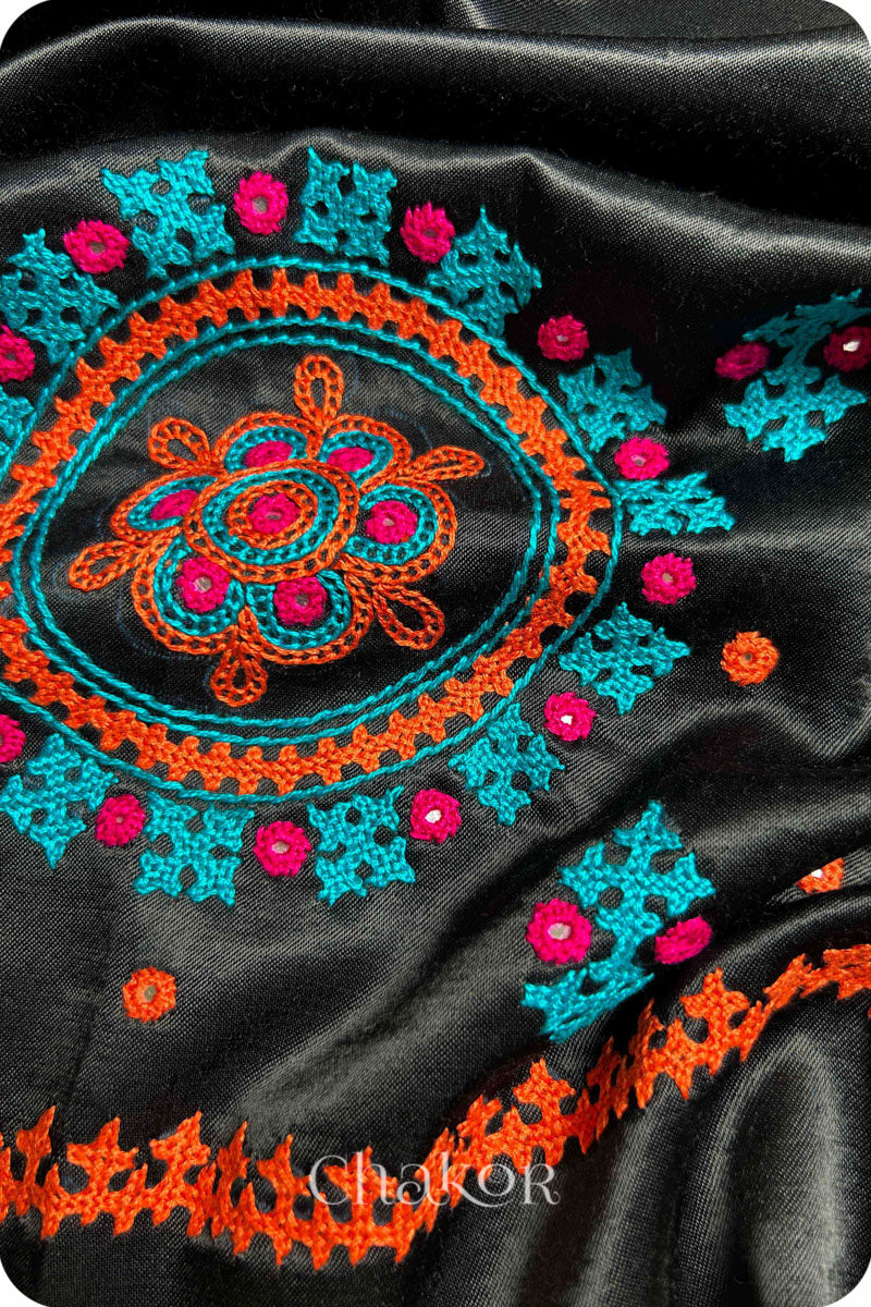 Black  Mashru Embroidered Blouse Fabric