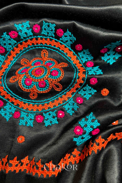 Black  Mashru Embroidered Blouse Material