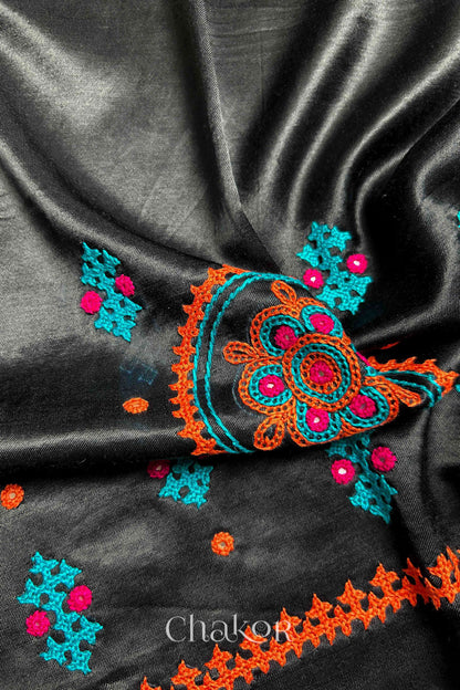 Black  Mashru Embroidered Blouse Material