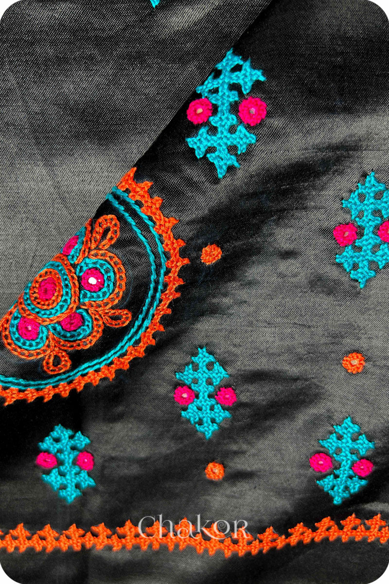 Black  Mashru Embroidered Blouse Fabric