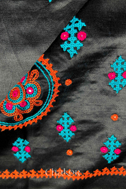 Black  Mashru Embroidered Blouse Material