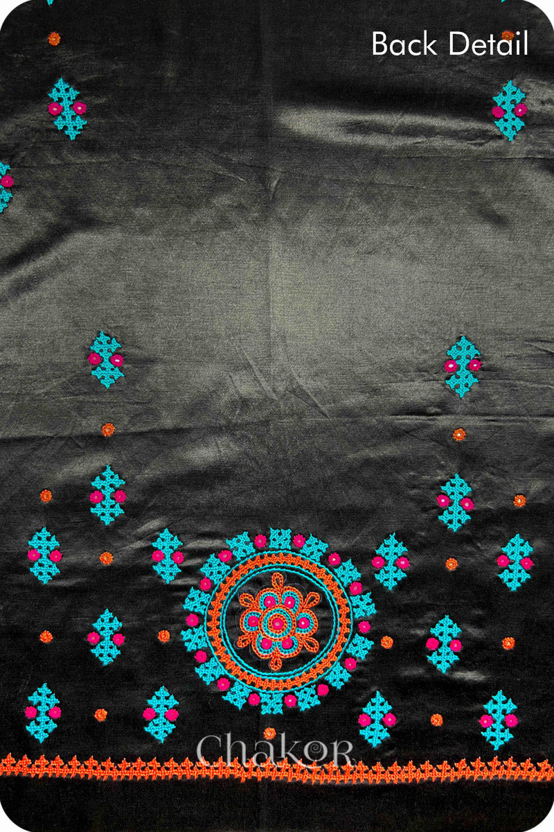 Black  Mashru Embroidered Blouse Fabric