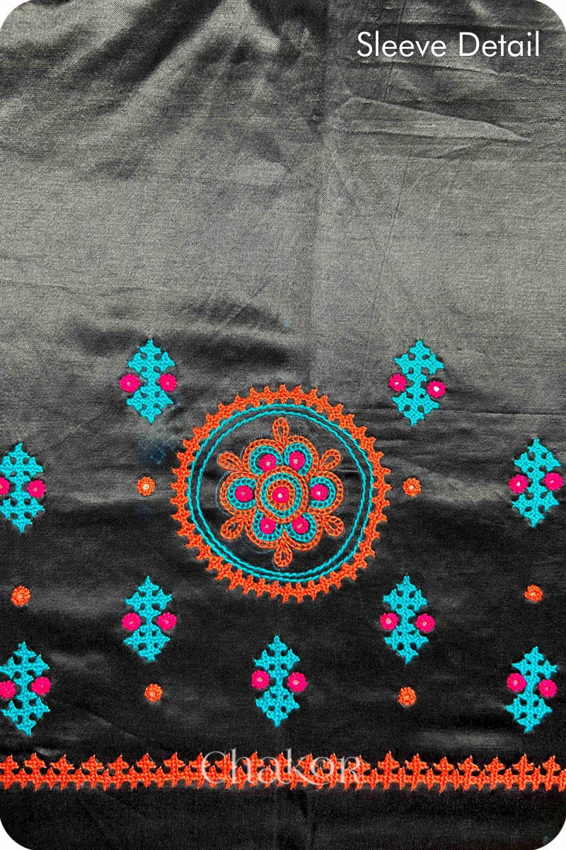 Black  Mashru Embroidered Blouse Fabric