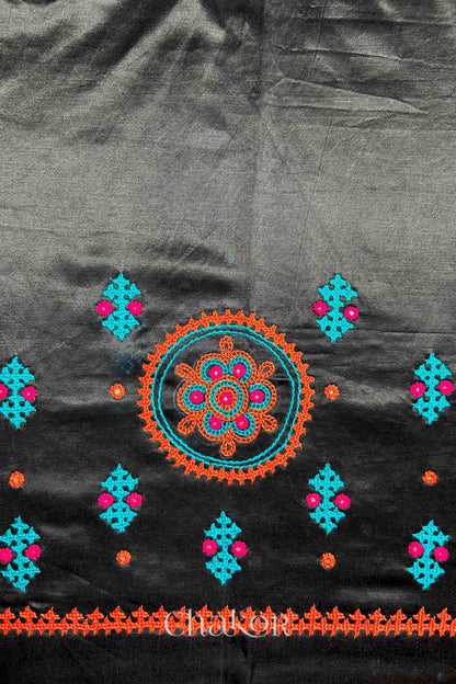 Black  Mashru Embroidered Blouse Material