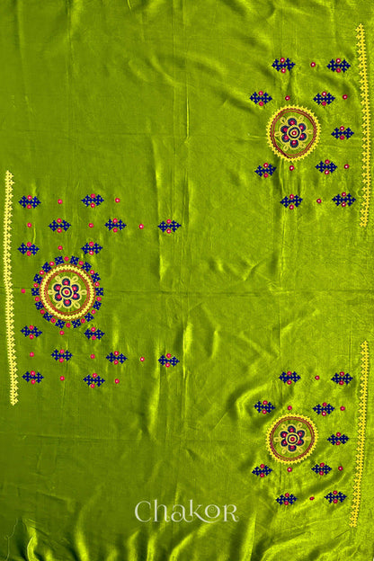 Parrot Mashru Embroidered Blouse Material