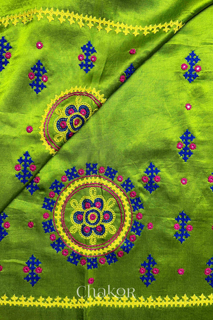 Parrot Mashru Embroidered Blouse Material