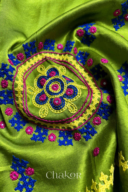 Parrot Mashru Embroidered Blouse Material