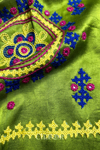 Parrot Mashru Embroidered Blouse Material