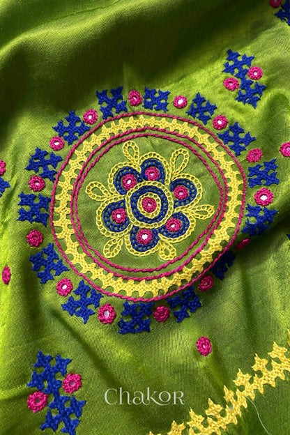 Parrot Mashru Embroidered Blouse Material