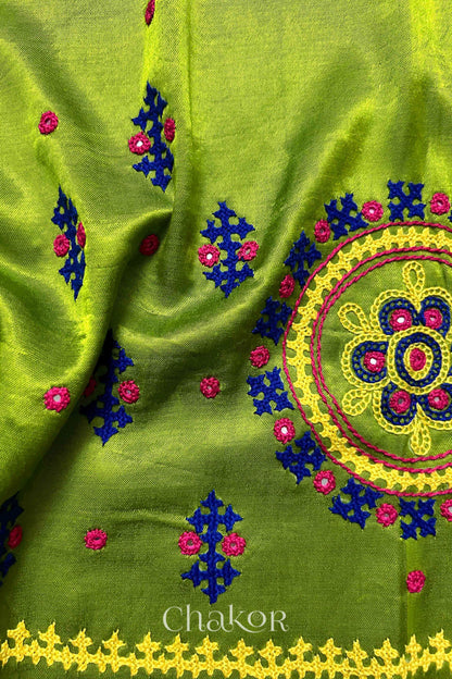 Parrot Mashru Embroidered Blouse Material