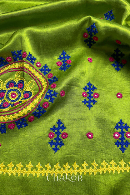Parrot Mashru Embroidered Blouse Material