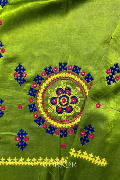 Parrot Mashru Embroidered Blouse Material