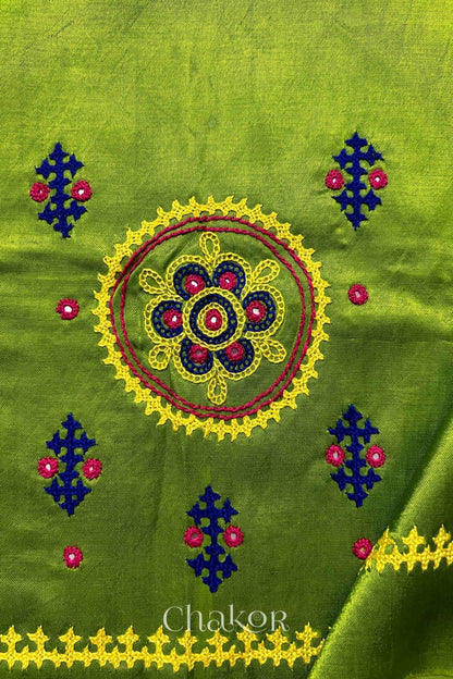 Parrot Mashru Embroidered Blouse Material