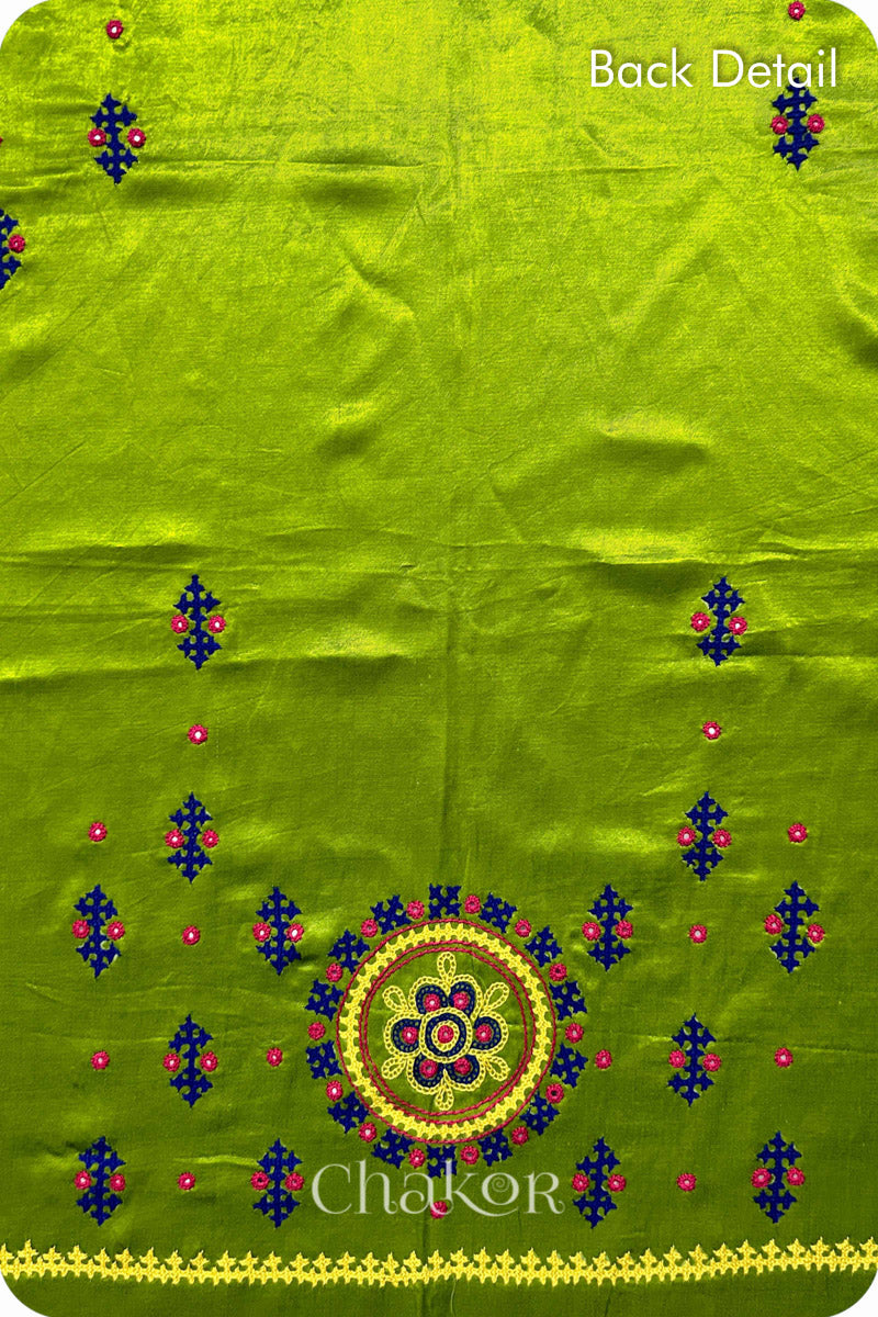 Parrot Mashru Embroidered Blouse Fabric