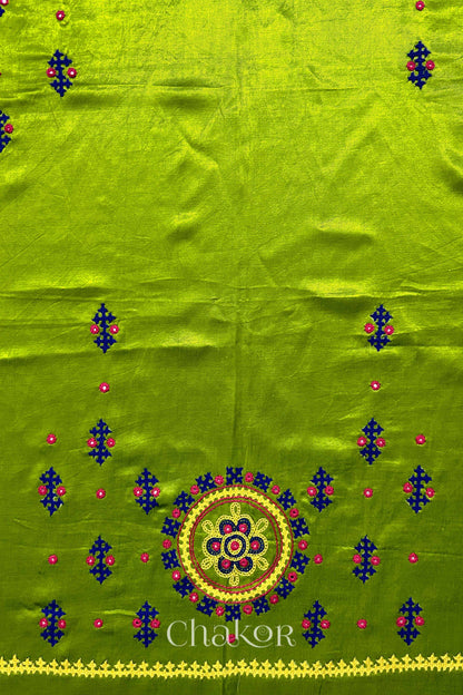 Parrot Mashru Embroidered Blouse Material