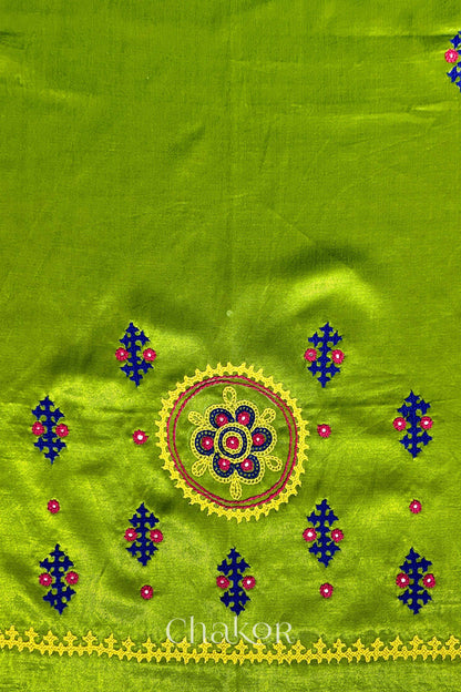 Parrot Mashru Embroidered Blouse Material