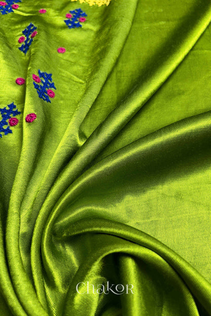 Parrot Mashru Embroidered Blouse Material