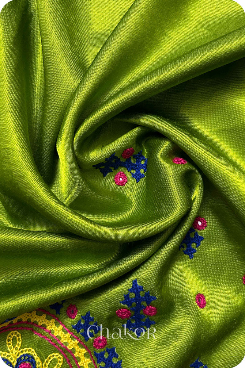 Parrot Mashru Embroidered Blouse Fabric