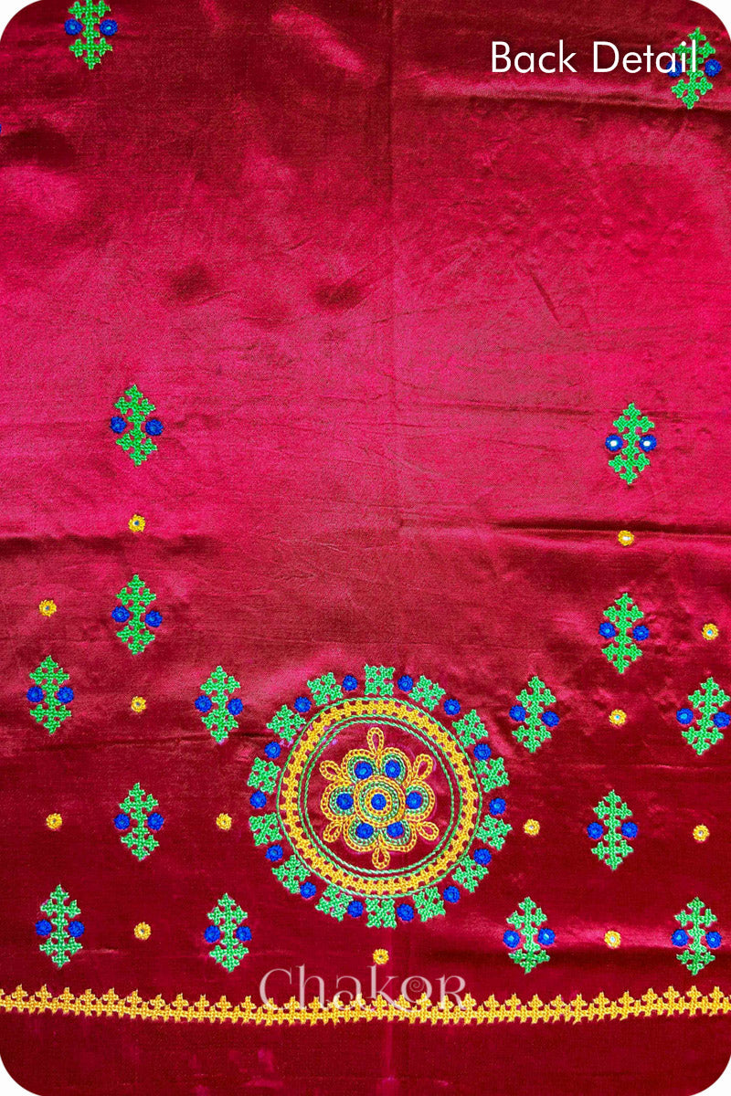 Red Mashru Embroidered Blouse Fabric