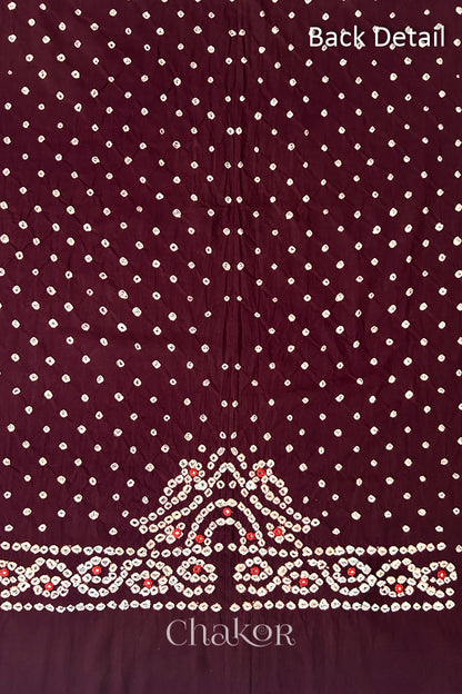 Popat Bandhani parrot motif and mirror work designed for the back of a Maroon blouse.
