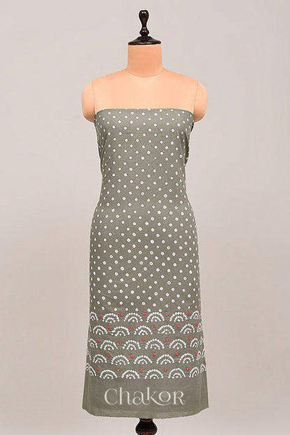 Grey Kutch Bandhani Cotton Bottom Material - 2.30 metre