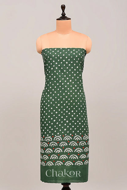 Green Kutch Bandhani Cotton Bottom Material - 2.30 metre
