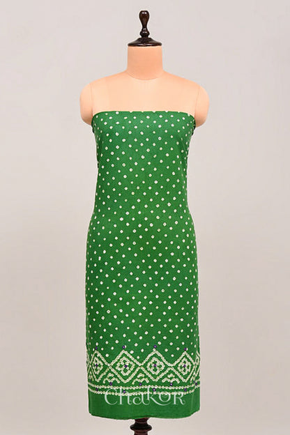 Green Kutch Bandhani Cotton Bottom Material - 2.30 metre