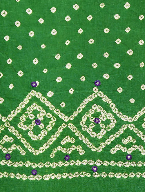 Green Bandhani Cotton Bottom Fabric