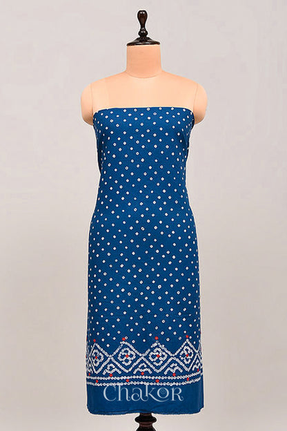 Blue Kutch Bandhani Cotton Bottom Material - 2.30 metre