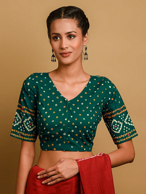 Green Bandhani Cotton Blouse