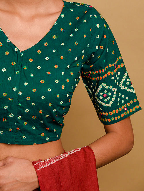 Green Bandhani Cotton Blouse