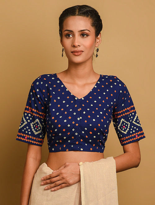 Navy Bandhani Cotton Blouse