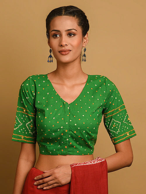 Green Bandhani Cotton Blouse