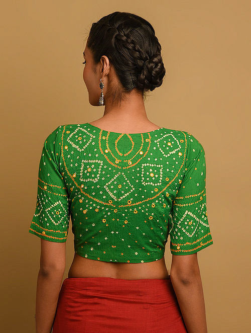 Green Bandhani Cotton Blouse