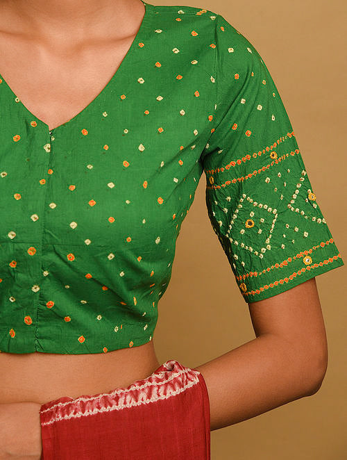 Green Bandhani Cotton Blouse