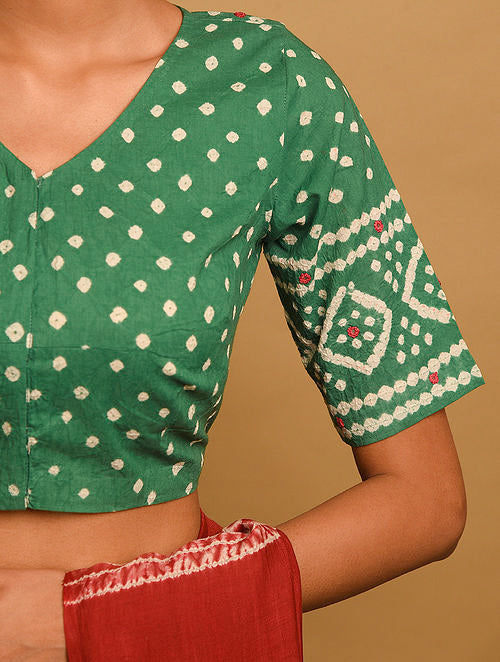 Moss Green Bandhani Cotton Blouse