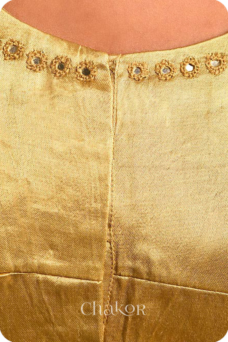 Beige Mashru Embroidered Blouse