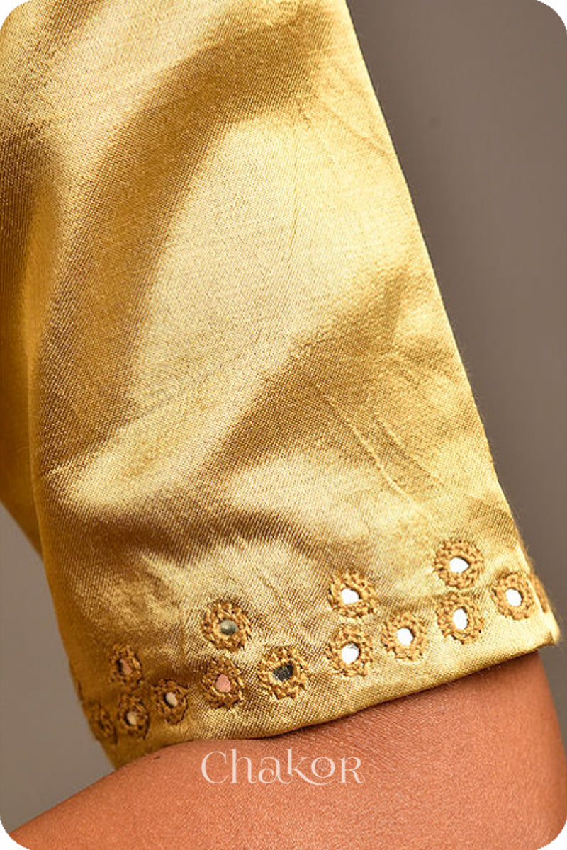 Beige Mashru Embroidered Blouse